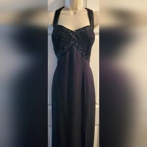 Black Formal Evening Gown | Embellished Bodice | Floor Length | Slit